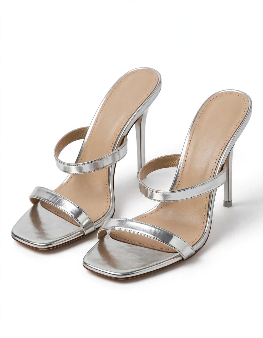 Mansur Gavriel Silver Double Strap Heel Sandal 39